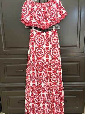My Kim Red and white embroidered two piece set size medium